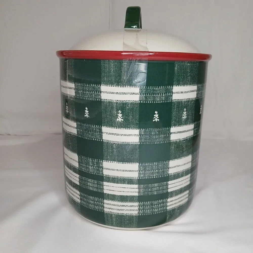 Hearth & Hand Farmhouse Stoneware Canister And Lid Trees Plaid NWT Lodge Cabin
